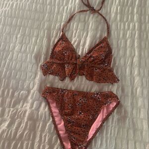 Target High Waisted Bikini Swimsuit Set size XS Deep Orange Triangle Flounce